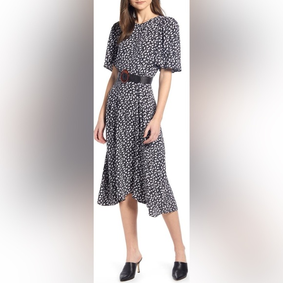 Something Navy Floral short sleeve Midi Dress 20164 - Picture 5 of 14